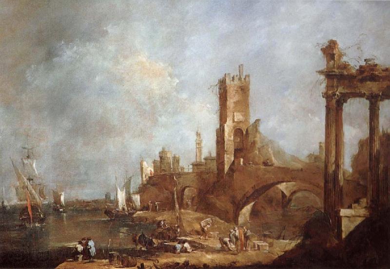 Francesco Guardi Hamnstad with classical ruins Italy Germany oil painting art